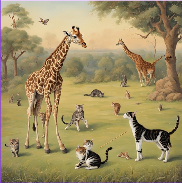 AI generated: a giraffe with cats