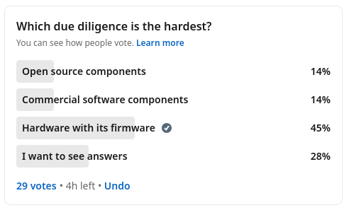 What is the hardest in due diligence? poll